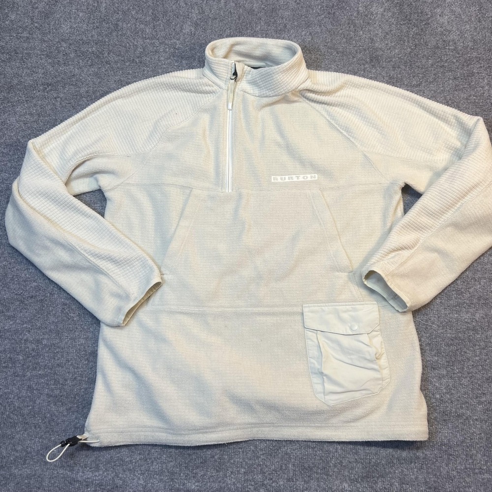 Burton Fleece Pullover Mens Large White 1/4 Zip Long Sleeve Snowboard Shirt